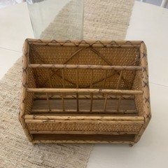 Vintage Burnt Bamboo and Rattan Desk Organizer Wicker