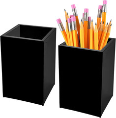 2 Pack Black Acrylic Pencil Pen Holder Cup,Desk Accessories Holder,Makeup Brush