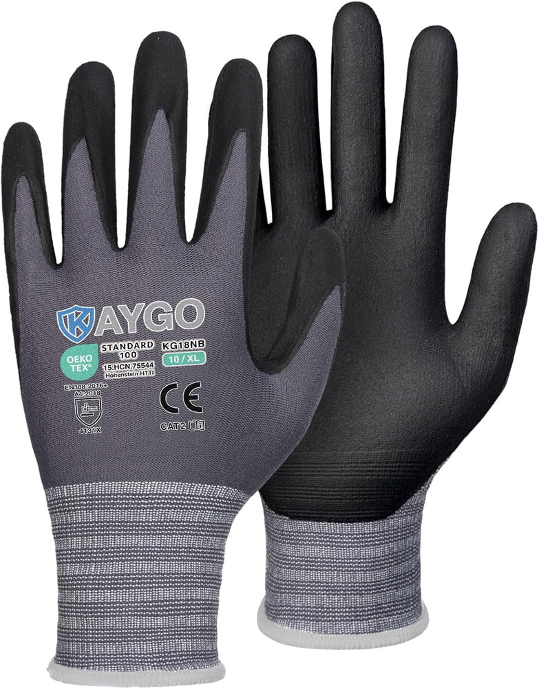 Safety Work Gloves Microfoam Nitrile Coated, 3 Pairs Kg18Nb,Seamless Knit