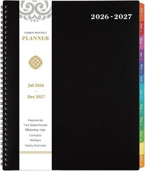 2026-2027 Monthly Calendar Planner: Unruled Pages with Colorful Tabs, 8.5″ x 11″