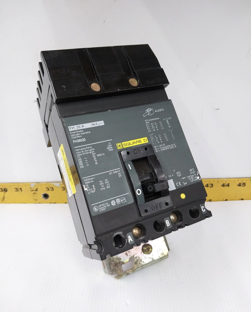 Square D 20 Amp I-Line Circuit Breaker 600 VAC / 250 VDC 3 Pole FH36020
