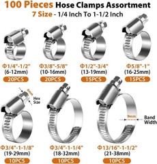 Heavy Duty Hose Clamp, Stainless Steel Hose Clamps Assortment 1/4 to 1-1/2 Inch