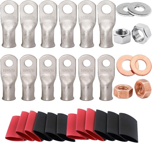 Tinned Copper 0 Gauge Battery Cable Ends 1/0 AWG 0 Gauge – 3/8+5/16 Ring