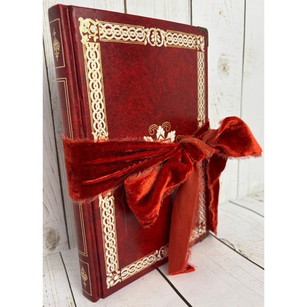Handmade Regency Victorian Junk Journal Memory Keeper Red Gold Velvet Ribbon Tie