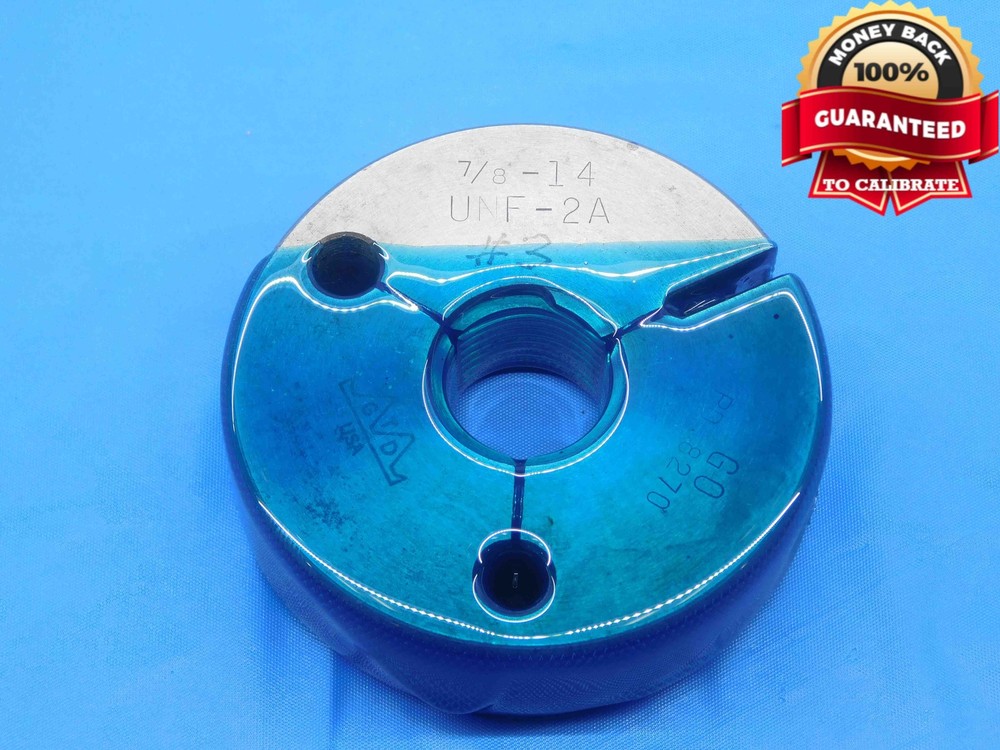 7/8 14 UNF 2A THREAD RING GAGE .875 .8750 GO ONLY P.D. = .8270 INSPECTION CHECK
