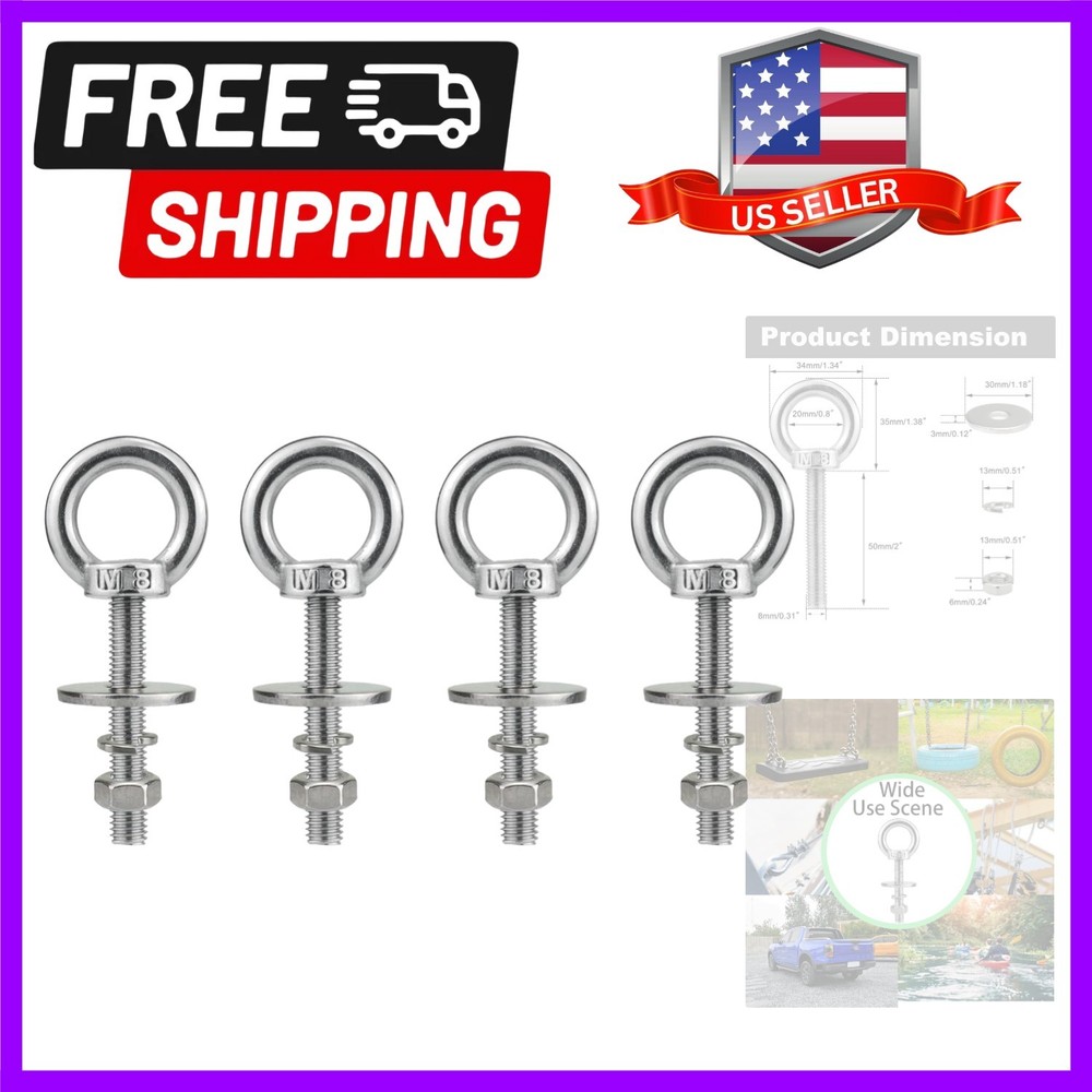 Stainless Steel Eye Bolts with Nuts 4 Pack, x 50mm 5/16″ x 2 inch Long Should…