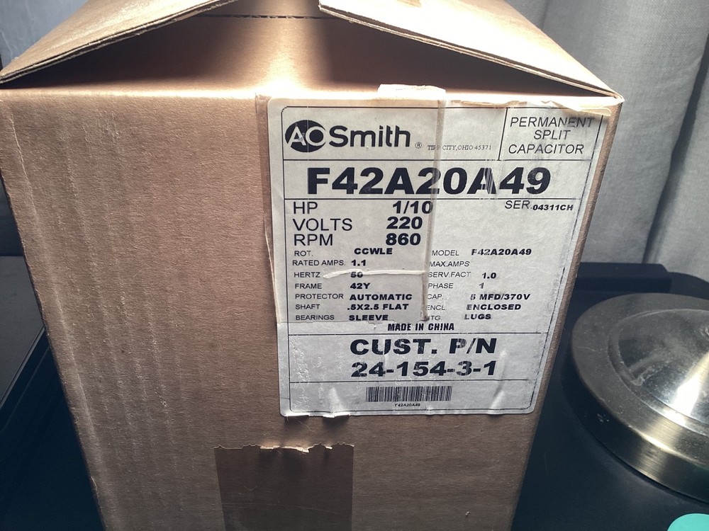 A.O. Smith Model F42A20A49 1/10 HP 230 V 1 PH 860 RPM 42Y Fr. Fan/Blower Motor