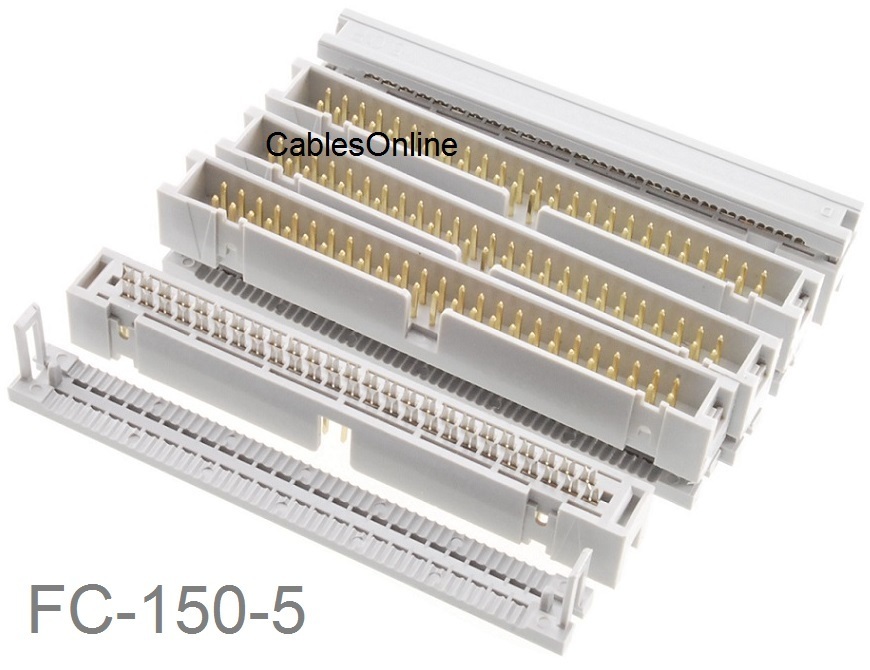 5-Pack 50-Pin (2×25) Male IDC Flat Ribbon Cable Box Header Connectors, FC-150-5