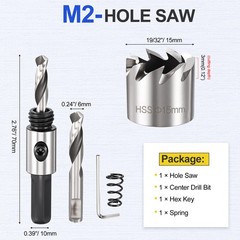 19/32″(15mm) Hole Saw Kit – Good for Medium-Hard Metal PVC Boards – Silver