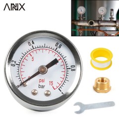 1/8INCH NPT Pressure Gauge 0-15 PSI w/3/8IN Back Mount 1.5IN Face Diameter