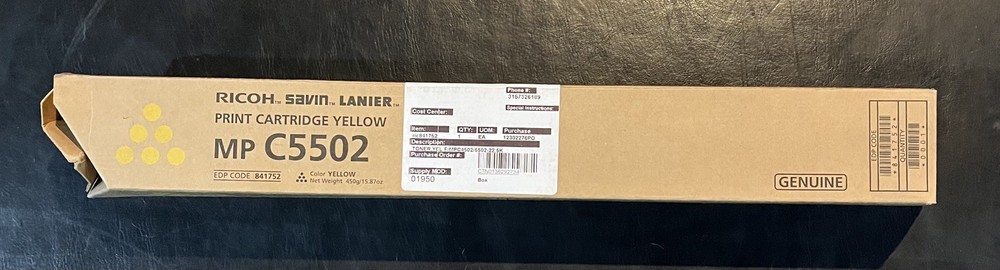 New OEM Genuine Ricoh Savin MP C5502 C4502 Yellow Toner Print Cartridge 841752