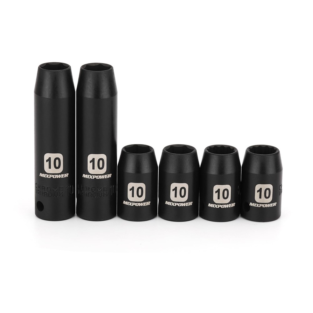 MIXPOWER 6PCS 3/8″Drive 10mm Deep&Shallow Socket, 6 Point & 12 Point, 10MM