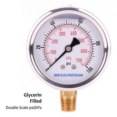 0-100 PSI/kPa Water Pressure Gauge, Glycerin Filled,psi Gauge