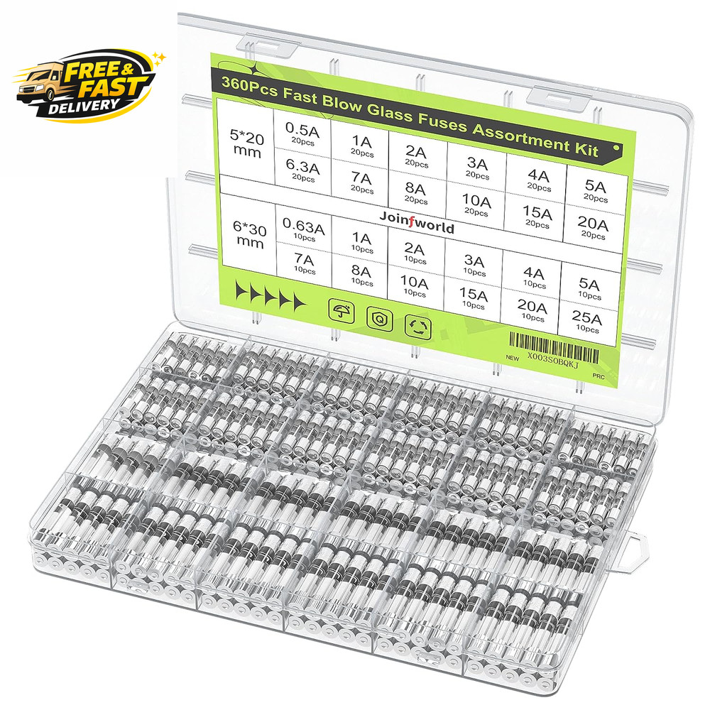 360Pcs Fast Blow Glass Fuse Assortment Kit 24 Values Automotive Fuses Kit 250V