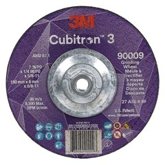 3M Cubitron 90009 Depressed Center Grinding Wheel, Type 27, 7 In Dia, 0.25 In