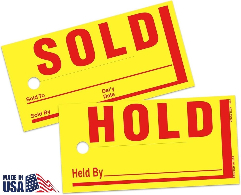 VERSA-TAGS Jumbo Hold/Sold Tag 8 x 4 inch Merchandise Tag – Quantity 250