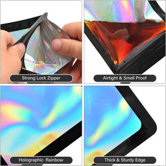 100-Pack 3×4 Inch Mylar Bags with Clear Window Holographic Resealable Sealable P