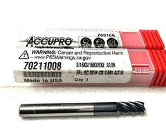 Accupro 70211008 3/16″ 5FL Corner Radius End Mill .015R Solid Carbide AlTiN NEW