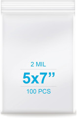 100Pc Clear Zip Poly Bags 5X7In Resealable