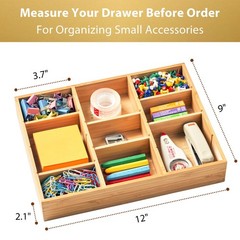 Umilife Bamboo Desk Drawer Organizer, Wood Junk Organizer Tray with Adjustabl…