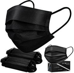 100PCS Black 3-Ply Disposable Face Mask Non Medical Surgical Earloop Mouth Cover