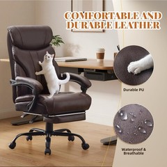 PU Ergonomic Big Tall Heavy Duty Executive Office Chair 500 LBS Capacity Brown