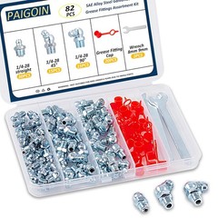 82PCS 1/4-28 SAE Zerk Grease Fittings Kit with Caps and Wrench Strainer