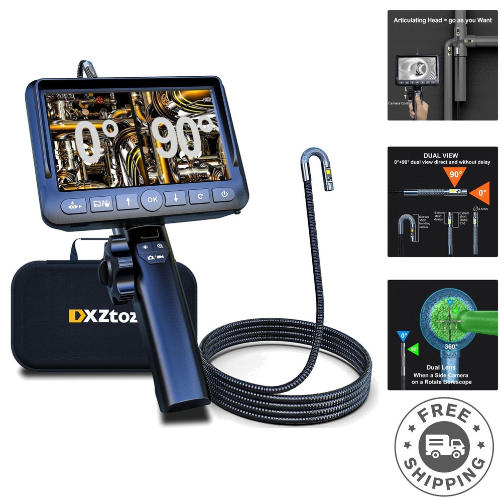 5FT Waterproof Dual Lens Inspection Camera – 1080P Borescope for Auto Repairs