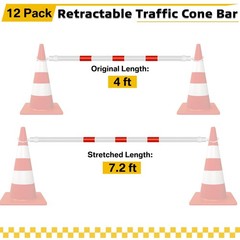 12 Pcs 12 Pcs Retractable Traffic Cone Bar from 4ft to 7.2ft Expandable Safety..