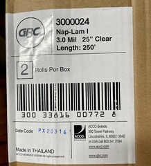 GBC Film Rolls 2 Rolls /Box 3000024 Nap-Lam I 3.0mil 25″ Clear 250′