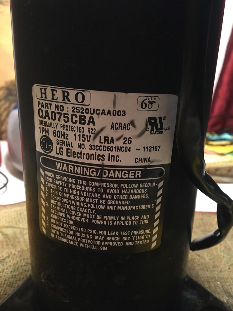 LG HERO QA075CBA 1PH 60Hz 115V LRA 26 Compressor