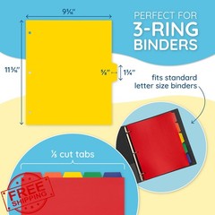 Blue Summit Supplies 5 Tab Plastic Binder Dividers 15 Pack