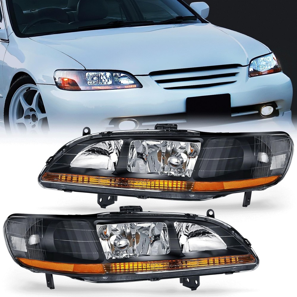 Black Housing Headlight Assembly for 1998-2002 Honda Accord Pair DOT Approved