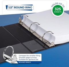 Sleek Black 1.5” 3 Ring Binder – 325 Sheets, Eco-Friendly, Clear View Finish
