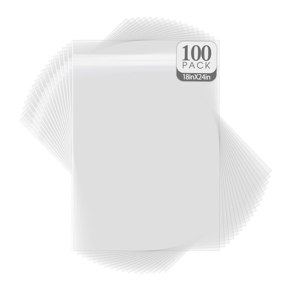 100 Pack 18 3/8×24 1/8 Crystal Clear Bag for 18×24 Art Prints, Photos & mat Matt
