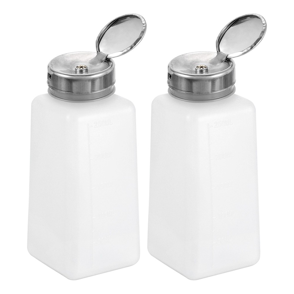 2pcs Solvent Alcohol Dispenser 250ml Push Down Nail Polish Remover Bottle White