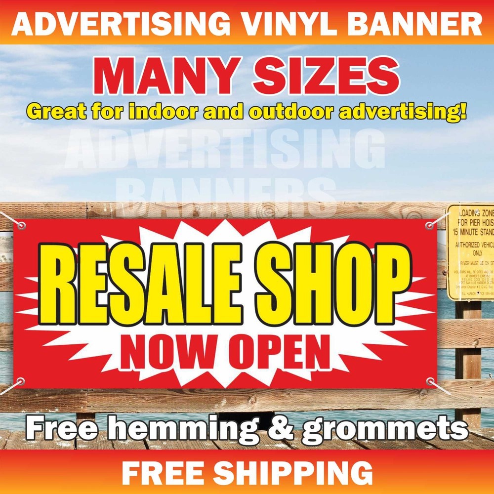 RESALE SHOP NOW OPEN Advertising Banner Vinyl Mesh Sign Custom Business Name