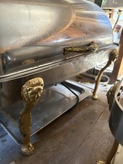 Bon Chef 17040 Rec 8 Qt. Stainless Steel with Brass LionAccents Roll Top Chafer