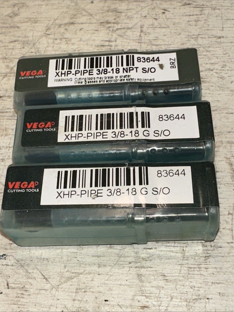 Lot Of 3 New Vega Cutting Tools 3/8”-18 XHP-pipe G S/O Spiral Taps 83644 NOS