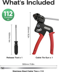 112PCS Heavy Duty 304 Stainless Steel Cable Tie Gun Kit, Includes 110PCS 11.8