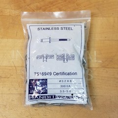 300 Count 3.2 x 8mm Open End Stainless Steel Dome Rivet, 3.5-5.0 Grip – NEW