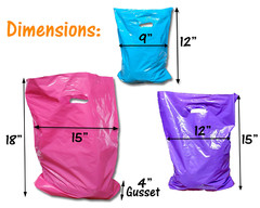 3 Sizes, 30 Pack Plastic Merchandise Bags, Assorted Colors Gift Combo w Handles