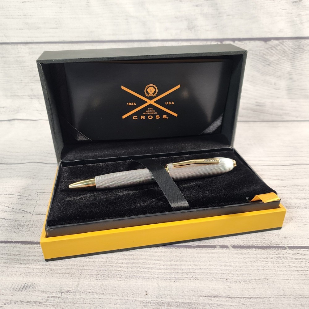 Cross Peerless 125 Ballpoint Pen Medalist Platinum Plate Gold Trim Swarovski