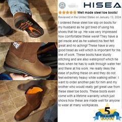 HISEA Men Steel Toe Safety Work Boots Pull On Waterproof Leather Wellington Boot