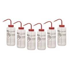 6PK Acetone Wash Bottle, 1000ml – Wide Mouth, Pre-Labeled – LDPE – Eisco Labs