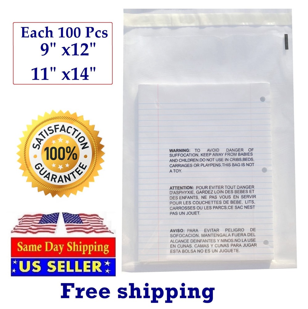 Poly Plastic Packaging Bags 200 Clear Combo With Suffocation Warning 9×12 11×14
