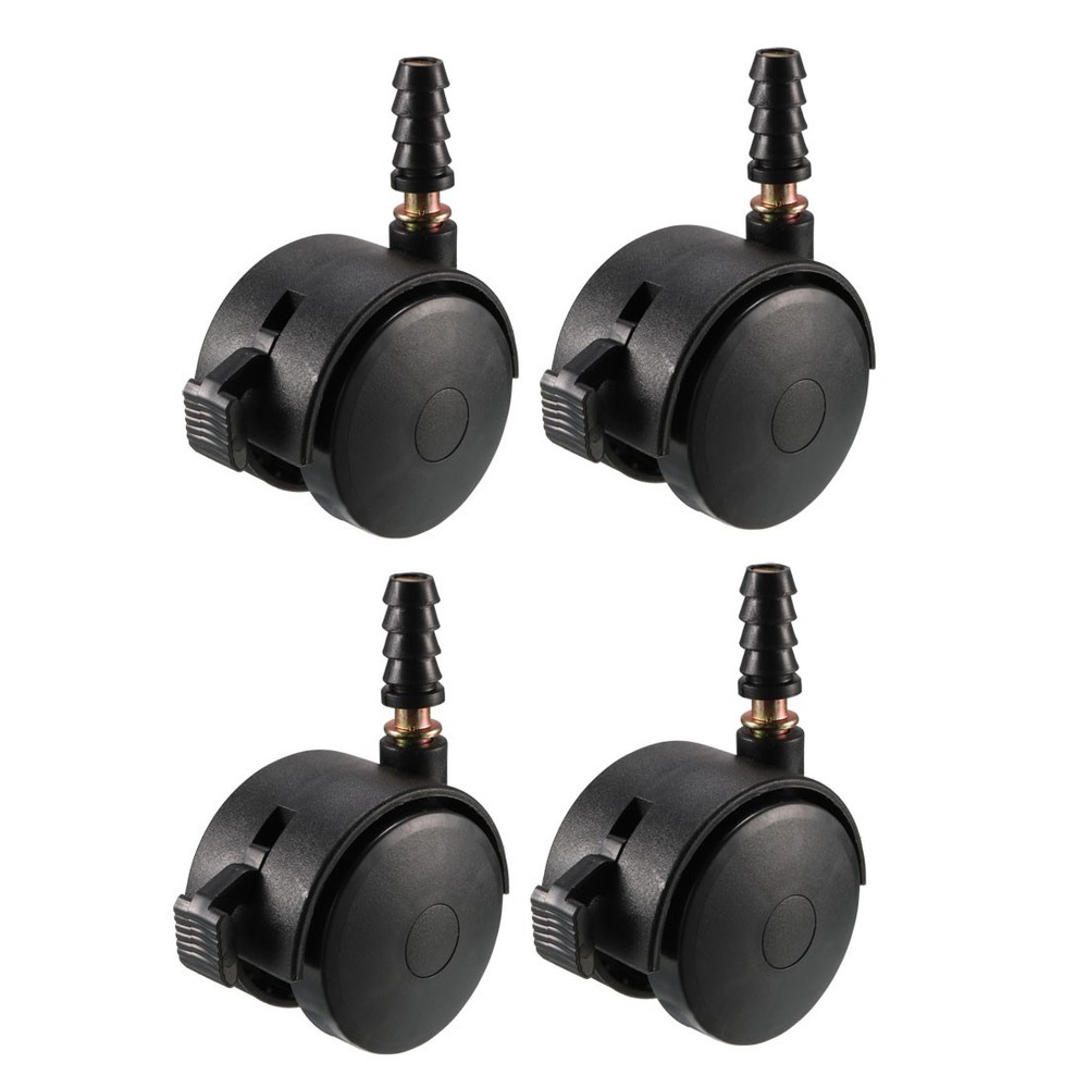 1.85″ Swivel Caster Wheels Grip Neck Stem Caster Black Wheel with Brake 4pcs