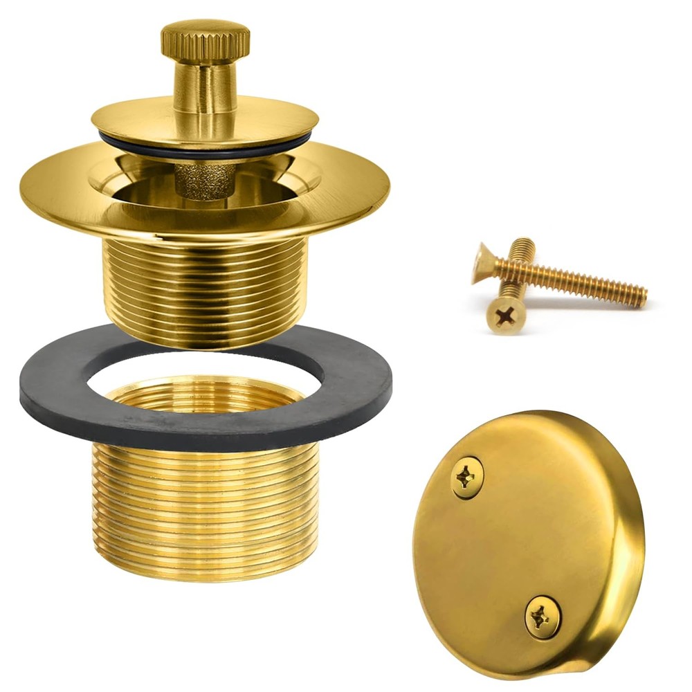 LXLOTUS Brushed Gold Bathtub Drain – Lift and Turn – Gold/Brass