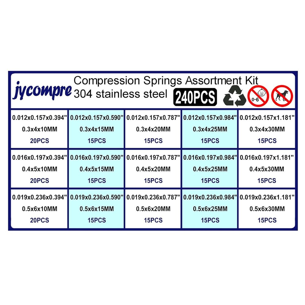 jycompre 240pcs Small Compression Springs Assortment Kit, 15Different Sizes 3…