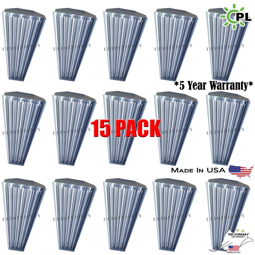 (QTY 15) 4 Bulb / Lamp T8 LED High Bay Warehouse, Shop, Commercial Fixture CLEAR